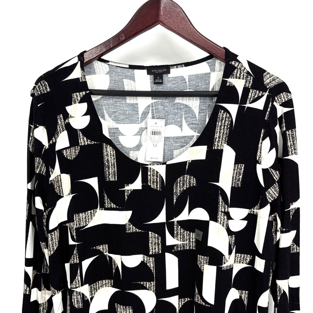 Ann Taylor Women's Black & White Geometric Abstract Top Blouse‎ Sz XL NWT - Picture 2 of 7